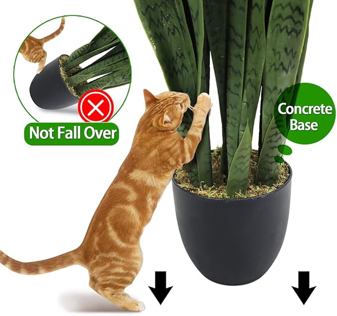 35" Lifelike Faux Snake Plant, Realistic Artificial Plants with 28 Thick PEVA Leaves, Indoor/Outdoor UV-Proof Greenery Decor, Patio, Office & Home Decor, Includes Black Pot & Preserved Moss