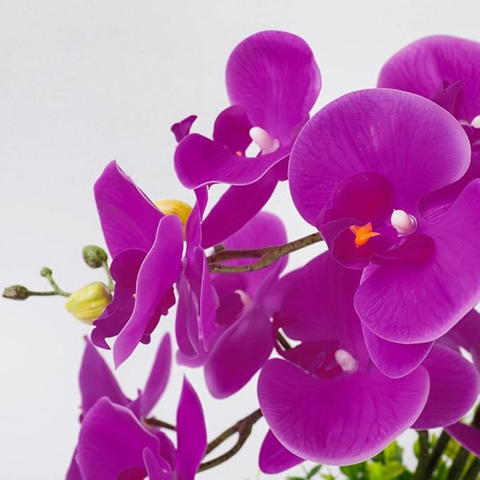 LESING Artificial Potted Orchid Flower for Table Centerpieces,Real Touch Fake Orchid Flowers in Vase for Home Decoration (Style 1,Black Vase)