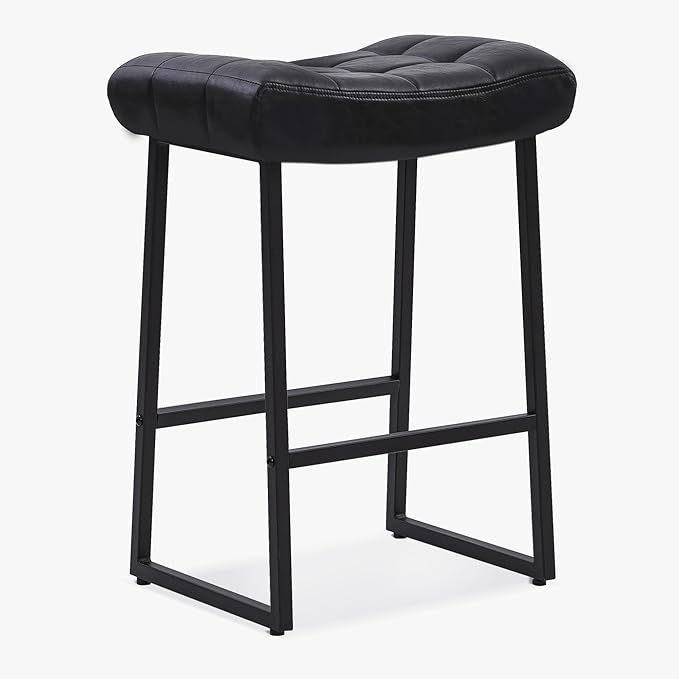 Black Modern Bar Stool for Kitchen Counter Backless Counter Height Barstool with Upholstered Faux Leather Seat and Metal Frame Industrial 24 inch Bar Chair