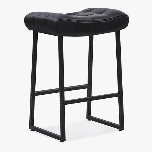 Black Modern Bar Stool for Kitchen Counter Backless Counter Height Barstool with Upholstered Faux Leather Seat and Metal Frame Industrial 24 inch Bar Chair