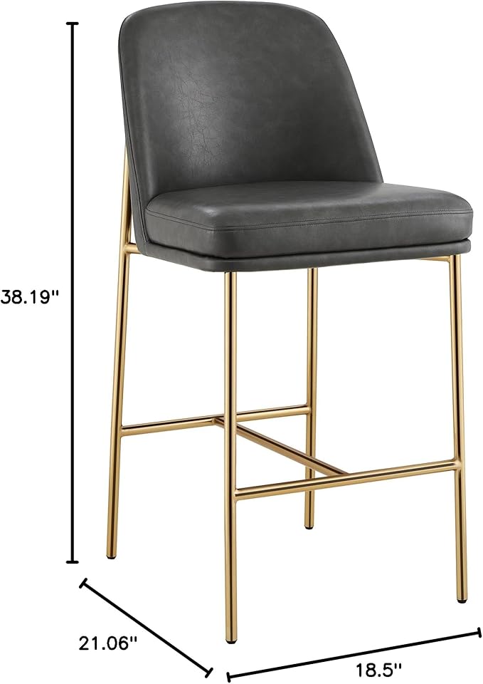 CHITA Counter Height Bar Stools Set of 2, FSC Certified Metal Barstools for Kitchen Island, 27" H Seat Height, Faux Leather, Grey