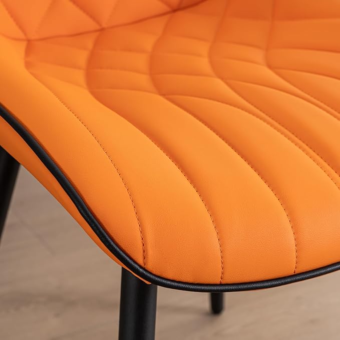YOUNUOKE Dining Chairs Set of 2 Mid Century Modern Kitchen Chair Comfortable Upholstered Faux Leather Dinner Chairs for Kitchen Dining Room, Orange