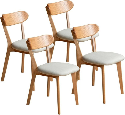 100% Solid Oak Wood Dining Room Chairs - Practical Kitchen Chairs - Wood Chair for Dining Room, Kitchen (4, Natural with White Cushion)