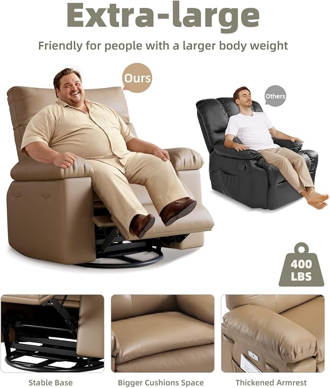 GarveeHome Recliner Chairs, Classic Manual Leather Recliner, Home Theater Seating with Lumbar & Arms Support for Living Room, Bedroom and Nursery - Coffee (Tan, Oversized)