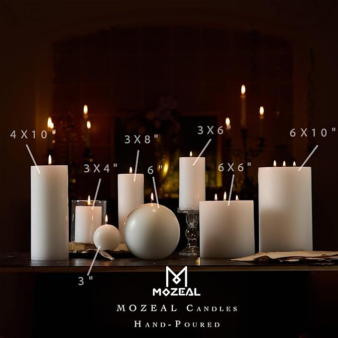 MOZEAL Hand-Poured, 3 Inch White Round Ball Candles - Elegant White Round Pillar Candles Set of 3, Dripless, Unscented, Smokeless, Ideal for All Occasions.