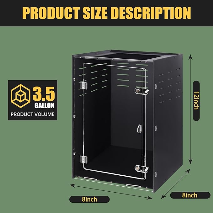 8x8x12 Terrarium Reptile Tank – PVC Tarantula Enclosure, Lizard Tank, Crested Gecko Tank for Small Reptiles & Invertebrates
