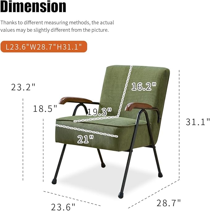 MFFM Fabric Armchair, Modern Accent Chair High Back, Living Room Chairs with Metal Legs and Soft Padded, Sofa Chairs for Home Office,Bedroom,Dining Room (Green)