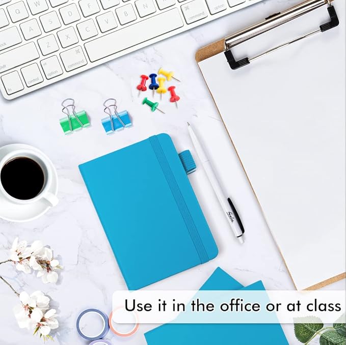 feela 15 Pack Pocket Small Notebooks Bulk, Mini Cute Notepads Hardcover College Ruled Lined Journals with Pen Holder for School Business Memos, with 15 Black Pens, 3.5”x 5.5”, A6, Teal