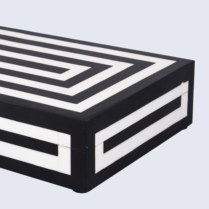 Handicrafts Home Large Decorative Storage Box with Lid – 12x6x2” Coffee Table Organizer, Keepsake- Decorative Boxes for Home Decor, Stylish Decorative Box for Office Decor- Concentric - Black White