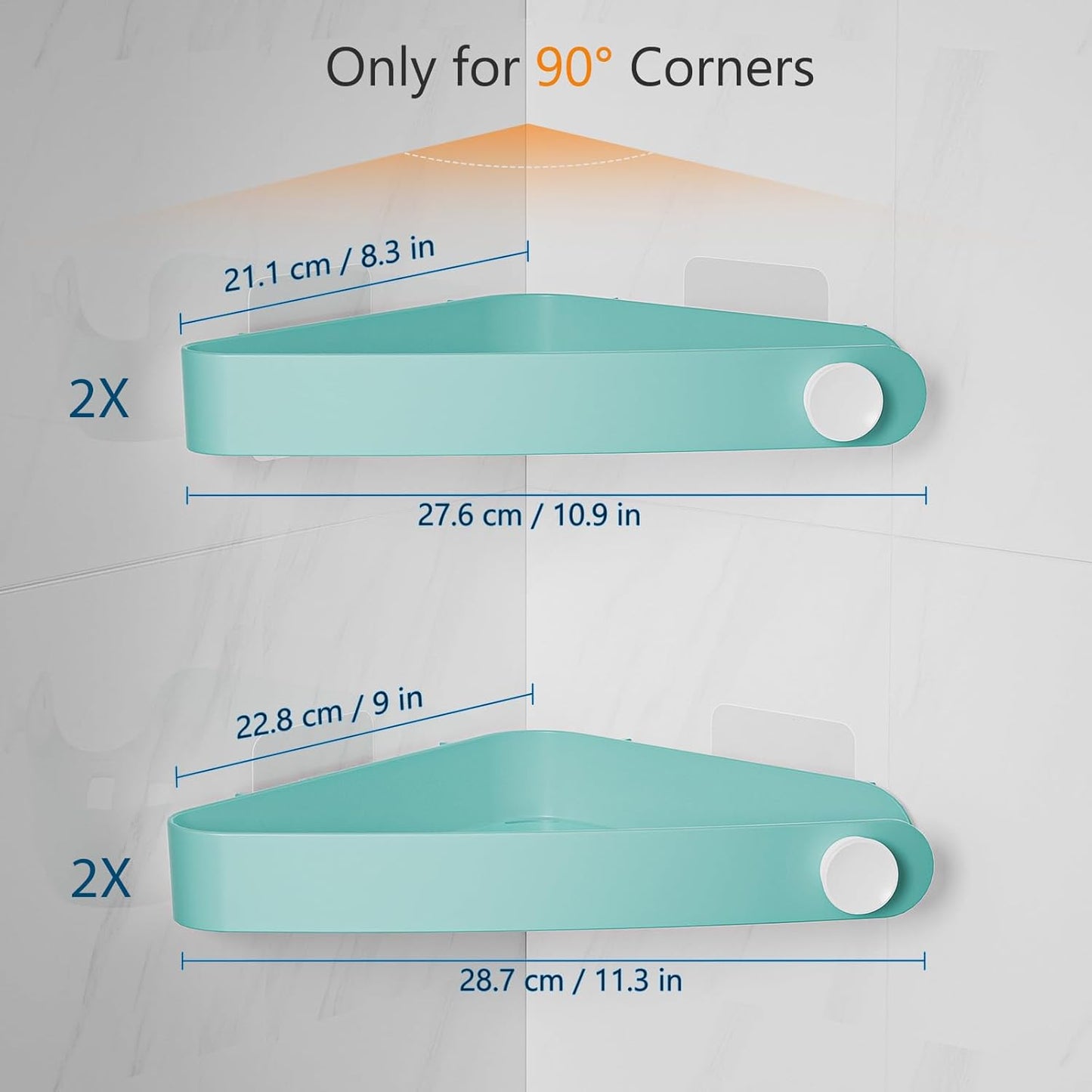 Sotfamily Shower Caddy Corner, 4 Pack Adhesive Corner Shower Shelves for Bathroom Organizers and Storage, Rust Free Plastic Rack for Bathroom Accessories & Decor, Turquoise