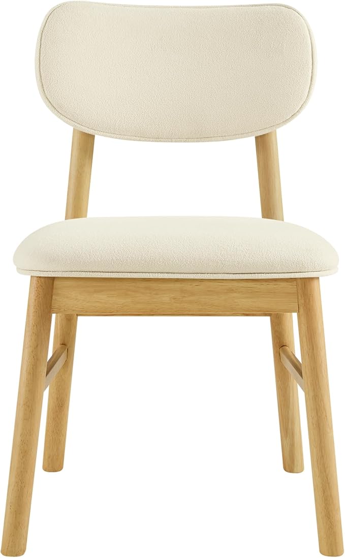 CHITA Upholstered Dining Chairs Set of 2, Mid Century Modern Kitchen & Dining Room Chairs, Solid Wood Frame in Oak, Chenille Fabric in Cream (White)