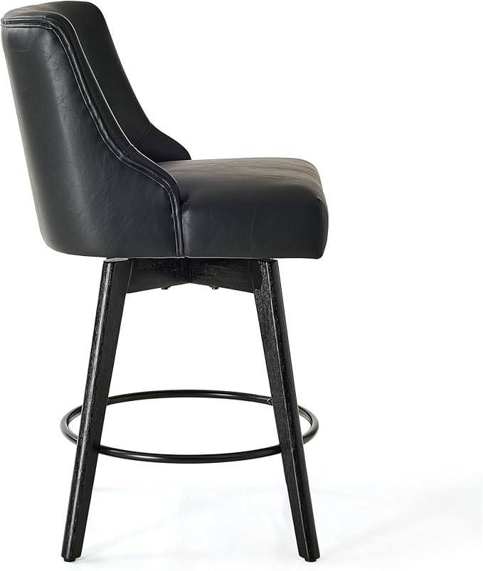 Vipbear Counter Height Bar Stools Set of 4, 26" H Swivel Bar Stools with Backs, PU Leather Upholstered Bar Chairs with Solid Wood Legs for Kitchen Island, Dining Room, Home Bar, Black