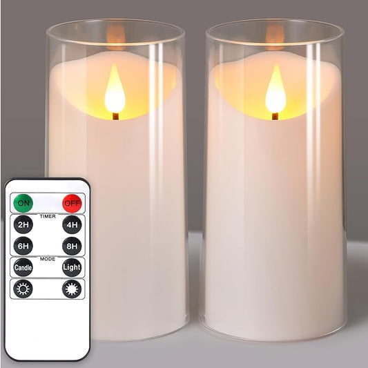 NURADA 3"x6"Flickering Flameless Candles: 3D Wick Acrylic Battery Operated LED Pillar Candles - Battery Candles with Remote and Timer Pure White for Home Decoration Romantic Ambiance