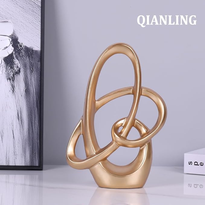 QIANLING Gold Knot Statue Decor - Modern Sculptures Home Decor, Resin Abstract Decor Art Accent,Blue Centerpieces for Living Room, Bedroom, Bathroom, Office, Shelf, Mantel - Wedding, Coffee Table