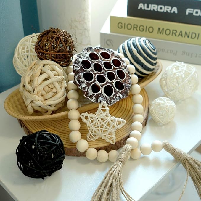 Qingbei Rina Black Decorative Balls for Bowls,Assorted Vase Filler for Centerpieces,Wicker Rattan Balls Decorative Orbs Woven Spheres, Bowl Fillers for Home Decor Wedding