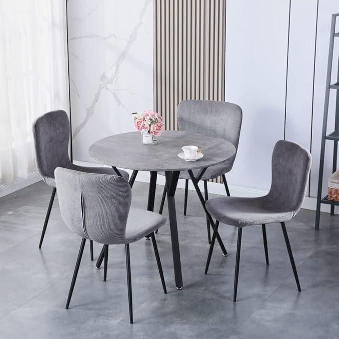 Round Dining Table with Metal Legs, 35.5 in Modern Kitchen Table Dining Room Table for Dining Room Kitchen, Grey