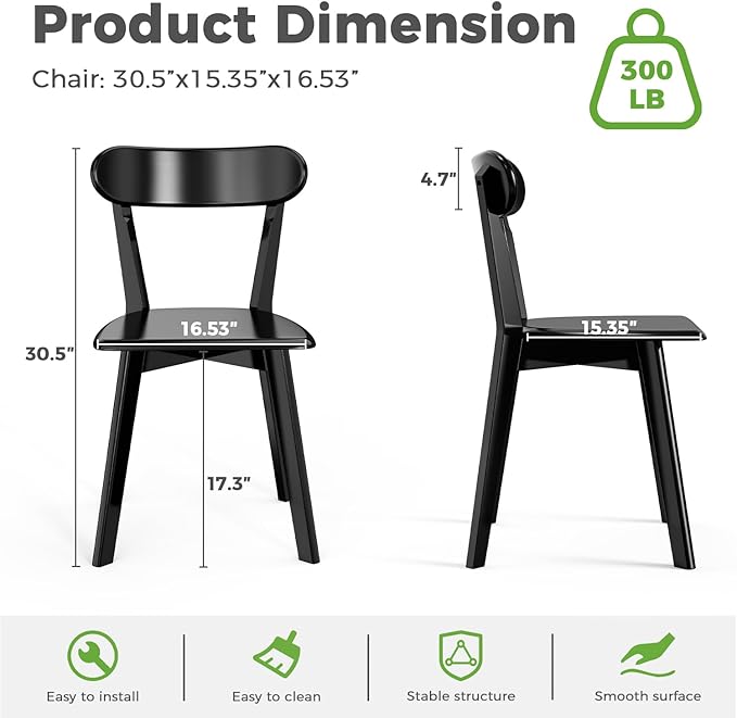 DELAVIN Oak Wood Dining Chairs Set of 4, Mid Century Modern Kitchen Chairs, Farmhouse Dining Room Chairs, Black