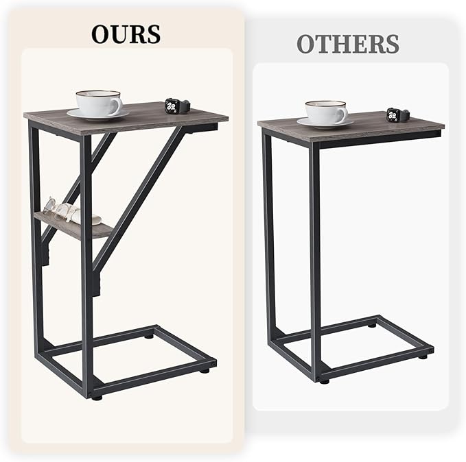 C-Shaped End Table, Small Side Table for Couch, Sofa TV Tray Table for Living Room, Bedroom, Bedside ET-D-GY1