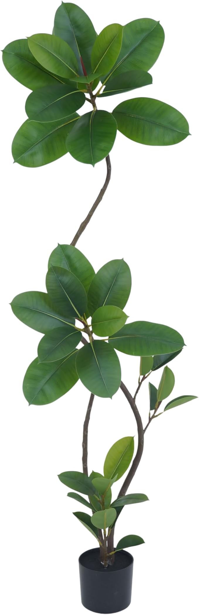 Artificial Rubber Tree Plant, 6ft Tall, Green with Round Planter, All Season Home Decor (Green,6ft)