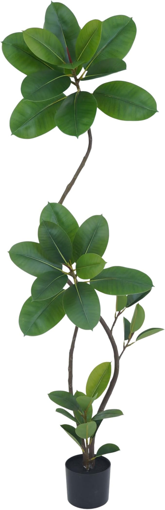 Artificial Rubber Tree Plant, 6ft Tall, Green with Round Planter, All Season Home Decor (Green,6ft)