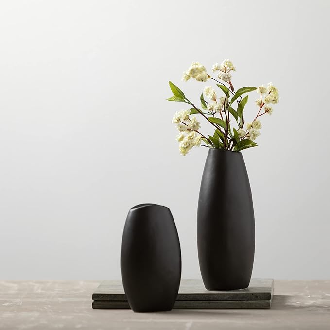Sullivans Black Vase Set, Modern Home Decor, Ceramic Vases for Home Decor, Black Vases for Fake or Real Flowers, Minimalist Living Room Decor, Decorative Vase Set for Your Shelf and Mantle (CM3122)