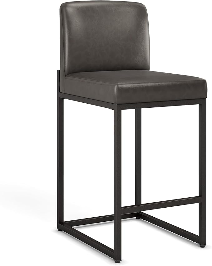 PHI VILLA Bar Stools - Counter Height Bar Stool Leather Kitchen Counter Barstools, Grey Bar Stools with Back