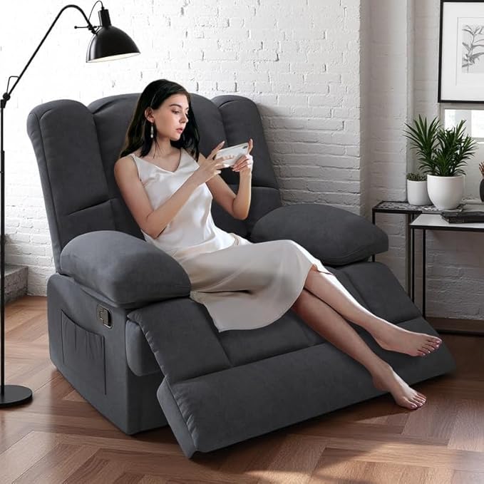 Oversized Rocker Recliner Chair, Wide Rocker Chair with Adjustable Backrest Footrest, Oversized Recliner for Adults, Reclining Sofa for Living Room, Solid Back