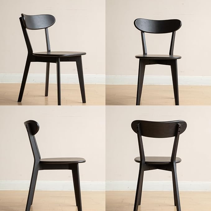 100% Solid Oak Wood Dining Room Chairs - Practical Kitchen Chairs - Wood Chair for Dining Room, Kitchen (2, Black)