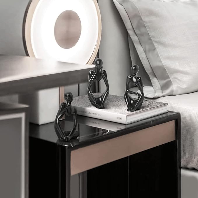 BrownLove 3pcs Decor Blcak Thinker Statue Abstract Art Sculpture，Resin Collectible Figurines for Home Living Room Office Shelf Decoration