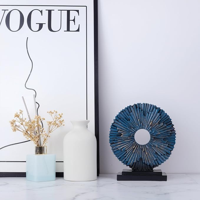 Minimalist Round Sculpture Decorative Objects Above Cabinet Decor Kitchen Modern Home Decor Items for Living Room Tv Stand, Center Pieces, Shelf, Coffee Table Decorations Accents (Blue)