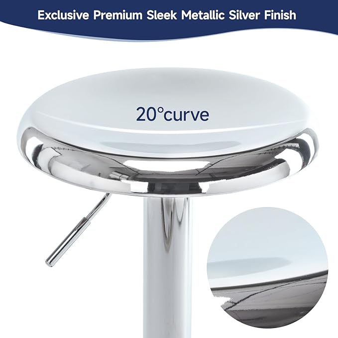 Brage Living Bar Stools, Adjustable Height Swivel Bar Stools, Metal Airlift Barstools, Backless Counter Height Bar Chairs for Kitchen Dining Room Pub Cafe 1Pc (Silver)