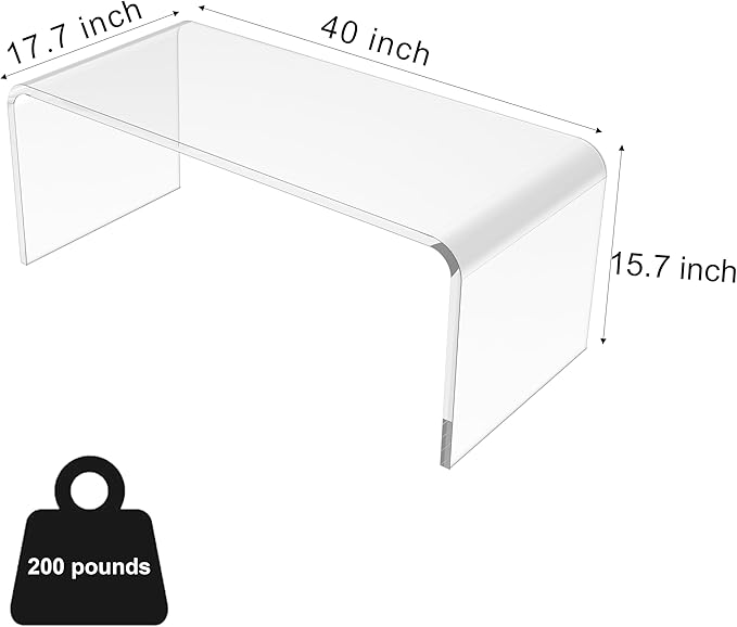40inch Premium Clear Acrylic Rectangle Coffee Table for Living Room,Mid Century Transparent Waterfall Lowtea Table, Standard Table Size (40"x18"x16") Fit for 2-3 Seat Sofa (40"x18"x16")