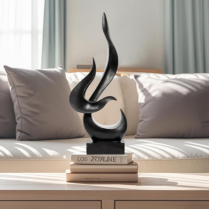 Black Fire Flame Sculpture, Modern Abstract Resin Statue, Art Statue Home Decor for Living Room TV Stand Coffee Table Shelf Accents Decor.