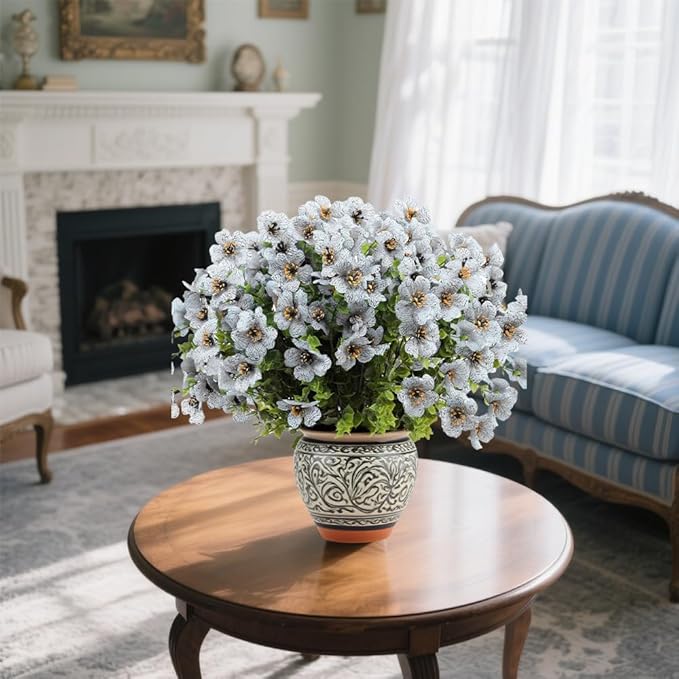 12 Bundles UV Resistant Artificial Outdoor Flowers Fake Silk Flowers Faux Plastic Plants Garden Porch Window Box Table Vase Home Decoration White