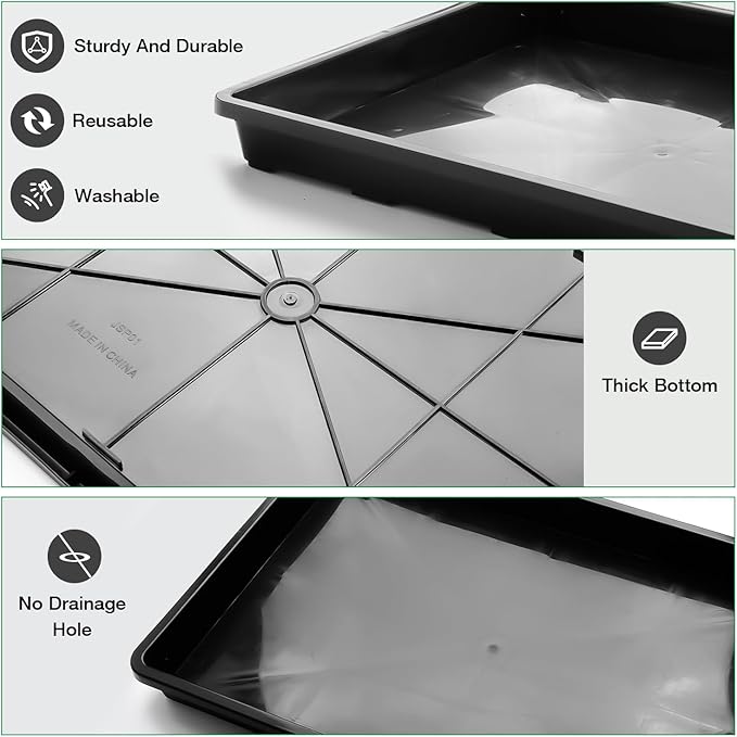 10 Pack Nursery Pots Trays (17"x11"x2"), Plastic Flat Seed Starter Trays, Durable Carrying Seedling Starter Tray, Reusable Tray for Planting and Collecting Drainage Water (Black)
