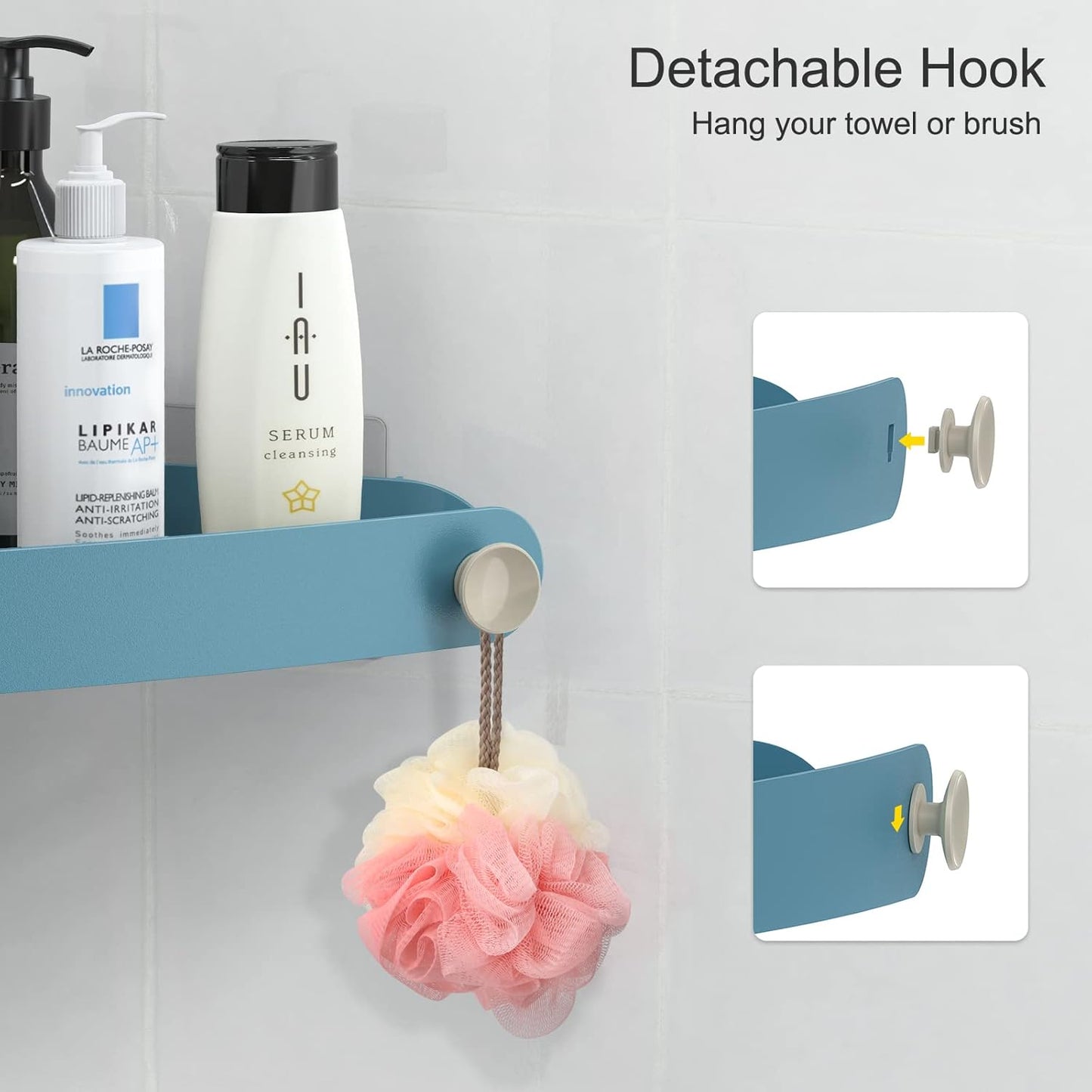 Sotfamily Shower Caddy Corner, 2 Pack Adhesive Corner Shower Shelves for Bathroom Organizers and Storage, Rust Free Plastic Rack for Bathroom Accessories & Decor, Light Blue