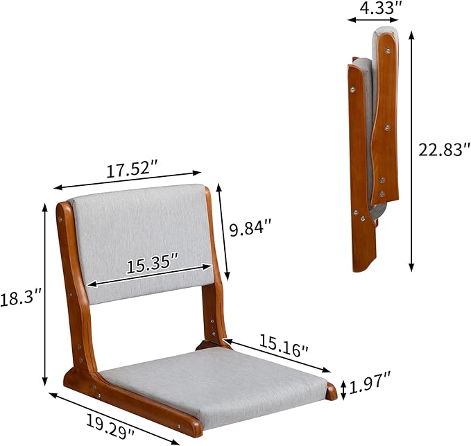HollyHOME Floor Chair with Back Support, Foldable Japanese Style Floor Chair, Wood Legless Tatami Chair with Cushion, Accent Meditation Floor Seat for Bay Window, Living Room, Bedroom, Grey