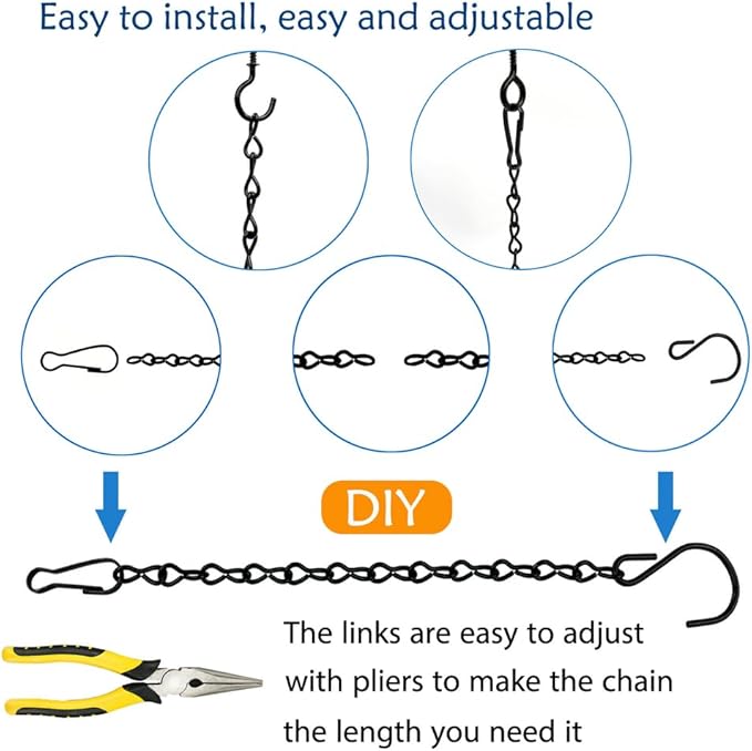 YINGFENG 236 Inch Black Metal Hanging Chains and Hanging Basket Hooks Set for Bird Feeders, Birdbaths, Planters, Grow Lights, Lanterns, Wind Chime and Ornaments, Eye Screws, Chain Hooks DIY