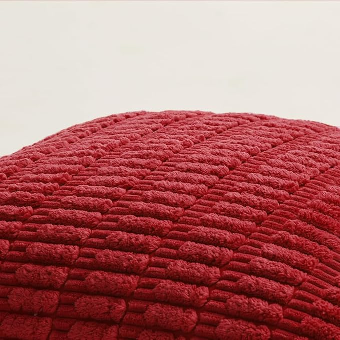 Fancy Homi 2 Packs Red Christmas Decorative Throw Pillow Covers 18x18 Inch for Living Room Couch Bed Sofa, Christmas Home Decor, Soft Striped Corduroy Square Cushion Case 45x45 cm