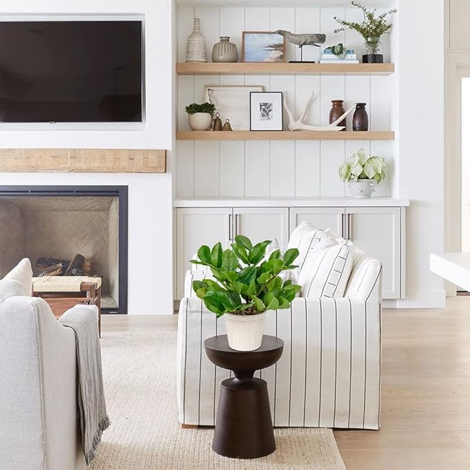 Briful Fake Plants 12'' Artificial ZZ Plants in Ceramic Pot Faux Zamioculcas Potted Silk Plants for Home Living Room Office Desk Decor Bedroom Aesthetic(1PACK)