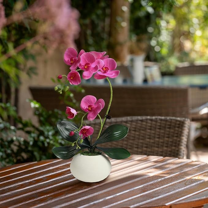 LESING Artificial Potted Orchid Flower for Table Centerpieces,Real Touch Fake Orchid Flowers in Vase for Home Decoration(Style 5,Purple)