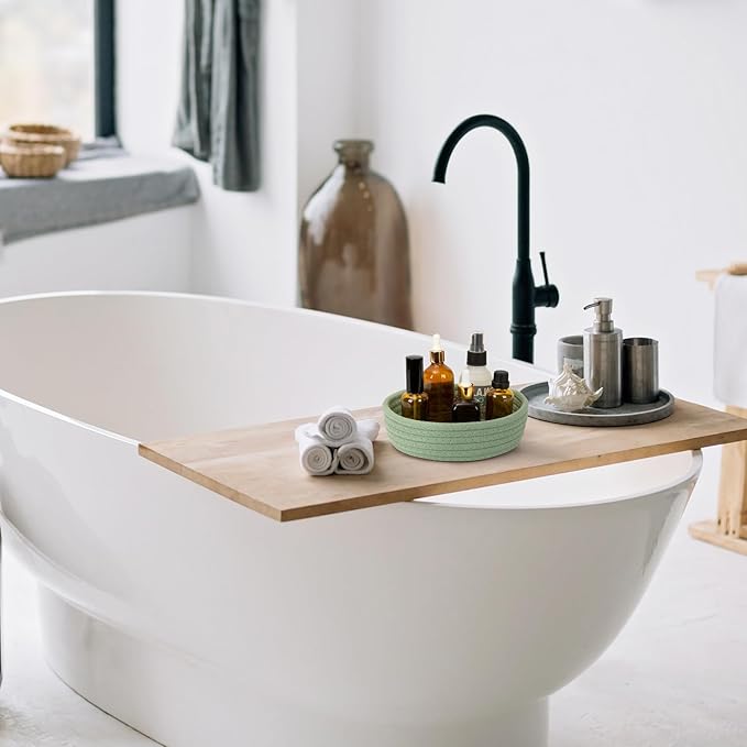 Small Shelf Storage Baskets for Organizing, 6 Pack Round Cotton Rope Bins, Decorative and Cute Woven Baskets for Bedroom and Closet, Key Tray Bowl, Home Decor Countertop Organizer (Green)