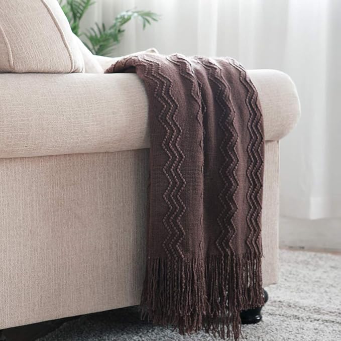 BOURINA Brown Throw Blanket 60x80 Inches Throw Textured Solid Soft Sofa Throw Couch Knitted Decorative Blanket