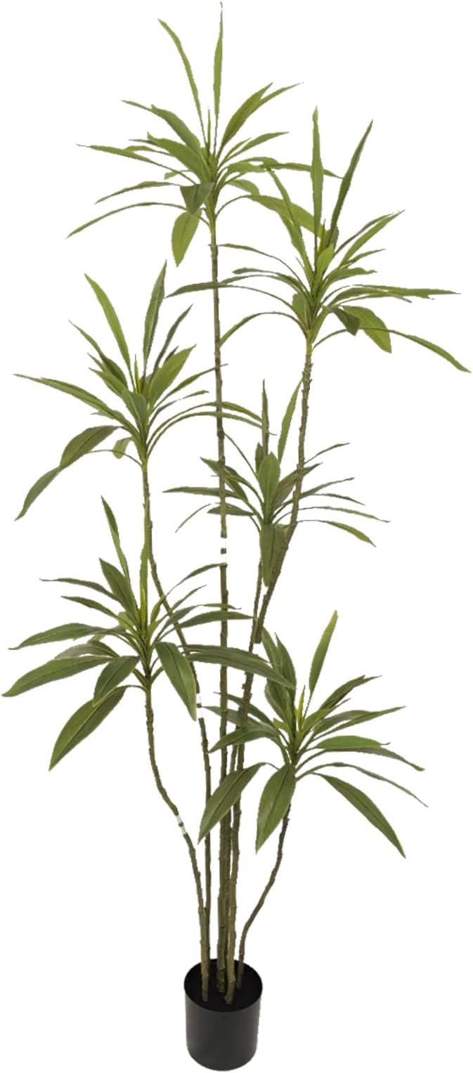 Artificial Cordyline Plant, Indoor Potted Plant, 6 Stems with Black Planter, Suitable for Large Indoor Living Room Decorations, Potted Plants, and Window Display Scenes (Green-7ft)