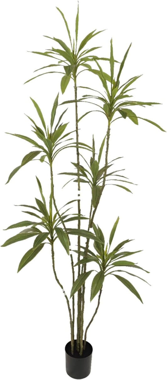 Artificial Cordyline Plant, Indoor Potted Plant, 6 Stems with Black Planter, Suitable for Large Indoor Living Room Decorations, Potted Plants, and Window Display Scenes (Green-7ft)