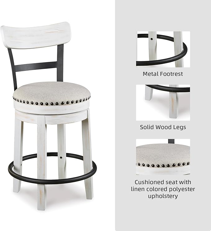 Signature Design by Ashley Valebeck 24.5" Modern Swivel Counter Height Barstool, Whitewash