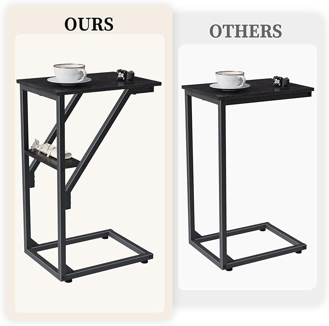 C-Shaped End Table, Small Couch Side Table, Sofa TV Tray Table for Living Room, Bedroom, Bedside ET-D-BK1