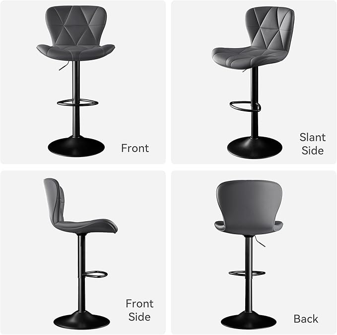 Bar Stools Set of 6,Adjustable Swivel Barstools, Faux Leather Bar Chairs,Upholstered Counter Height with High Backrest for Kitchen Island, Dark Grey