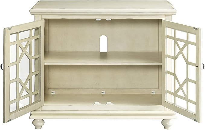 Martin Svensson Home Elegant Small Spaces Accent Cabinet with Glass Doors, Vintage Sideboard or Small TV Stand for Living Room or Entryway. Antique Cream White.