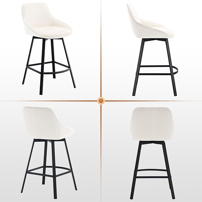 Zesthouse Swivel Counter Height Stools Set of 2, Modern Upholstered Barstools with Backs, 26'' Faux Leather High Chairs for Island Kitchen, Counter Height Chairs with Metal Legs, White